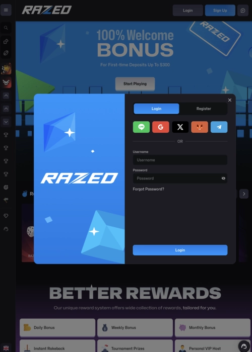 Protected member access gateway Razed Casino