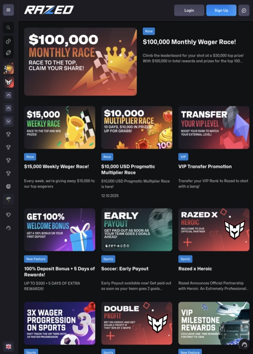 Premium promotions offers page Razed Casino