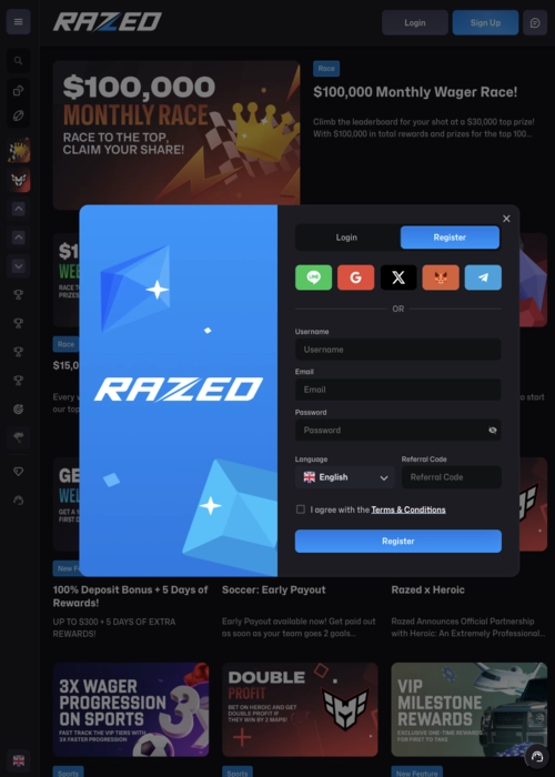 Quick player registration form Razed Casino
